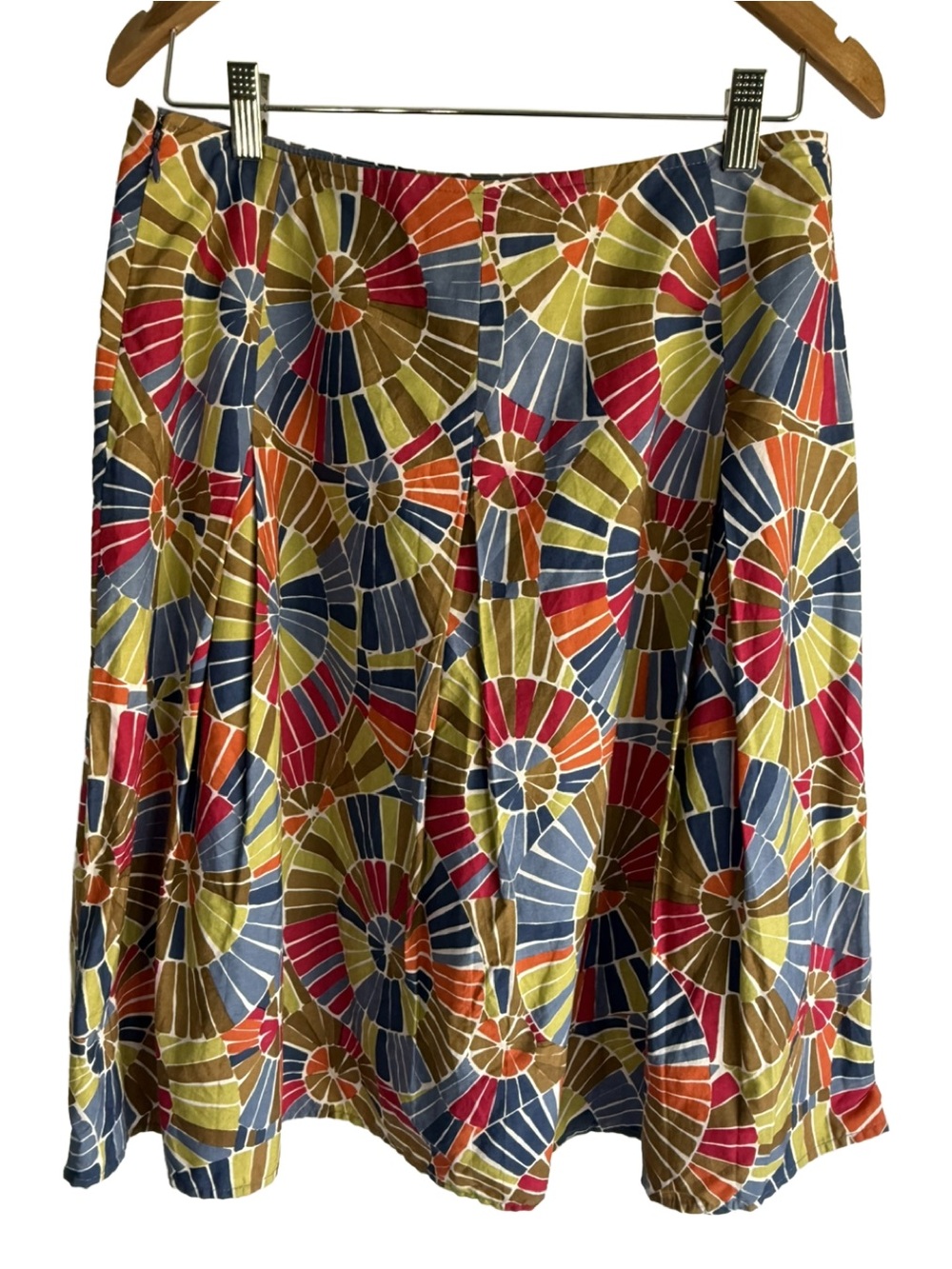 Talbots Multicolor Geometric Mosaic Pleated A-Line Knee -Length Skirt Size 8